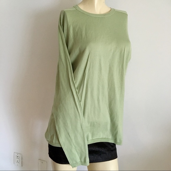 Elie Tahari green crewneck long sleeve cotton sweater size large - Picture 1 of 6